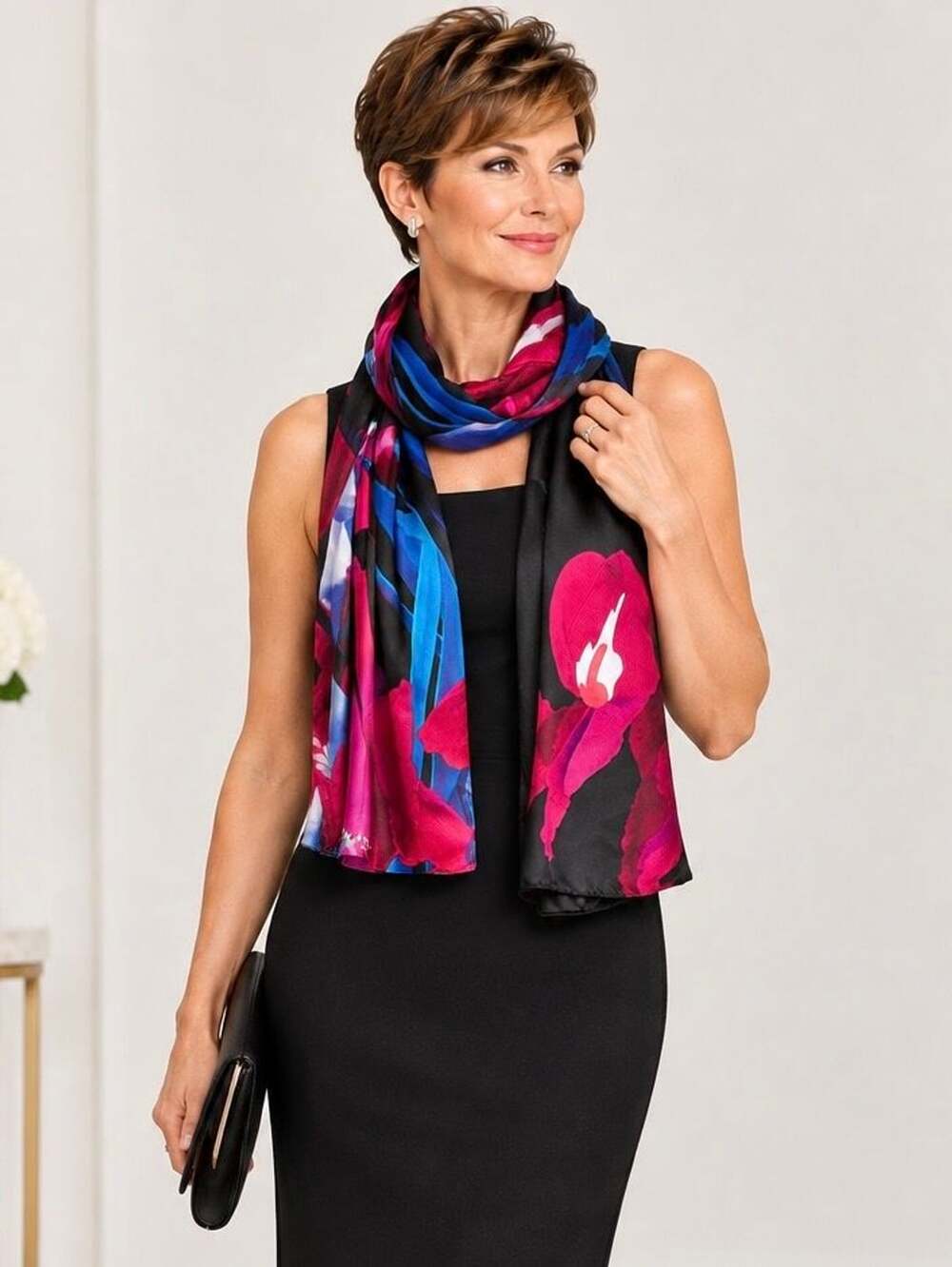 Ted Baker London Susane Stencilled Stem Long Scarf Deep Pink Silk NWT